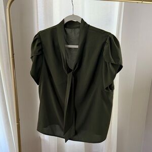 SHEIN Dark Green Blouse with Tie Detail